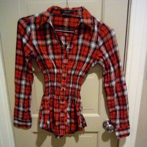 Dressy Red Plaid Button Down Collared Shirt